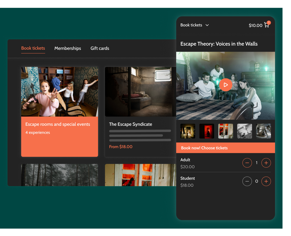 Online view of the escape room booking software